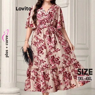 Lovito Vestido Plus Size Curve Elegante Estampado Floral Ditsy para Mulheres LNL79093