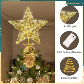 Ferro Glitter Árvore De Natal Topper Estrela Com LED Fio De Cobre Luzes Feliz Decoração Da Para Casa Navidad Ornamentos