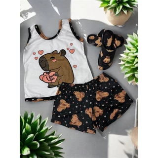 kit 1 short doll regata infantil + 1 pantufa verao personagens blogueira Capivara de dormir feminino infantil festa em Oferta na Shopee