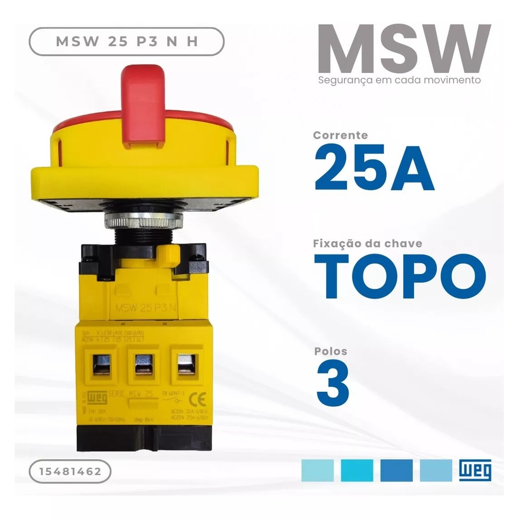 CHAVE SECCIONA ROTATIVA MSW 25A 3 POLOS TOPO 15481462 WEG | Shopee