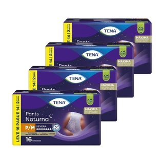Fralda Descartável Adulto Tena Pants Noturna P/M Leve 16 Pague 14-4 Pacotes de 16 Fraldas-Total 64 Tiras em Oferta na Shopee