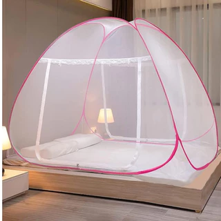 Mosquiteiro Tenda Cama Casal E Queen Rosa Dobrável 2 portas Portátil