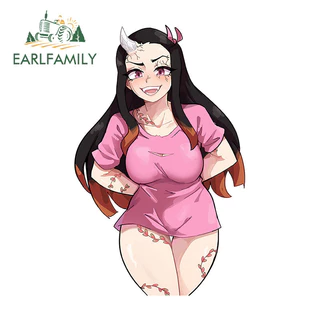 EARLFAMILY 13cm Demon Slayer Nezuko Kamado Car Sticker Personalidade À Prova D'água Campervan Espelho Retrovisor JDM Vinil Decalque Oclusão De Raspadinha Mercadorias De Carro