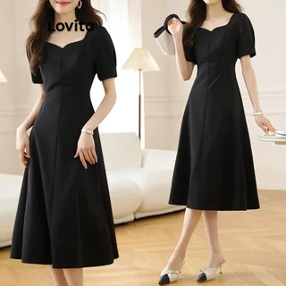 Lovito Vestido casual de linha de estrutura lisa para mulheres LNE57189