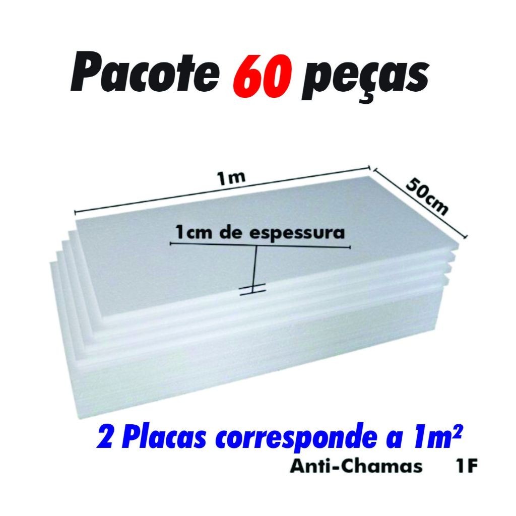60 Placas De Isopor Antichamas Espessura 10mm ( 1cm ) 100x50x1cm - Para forro