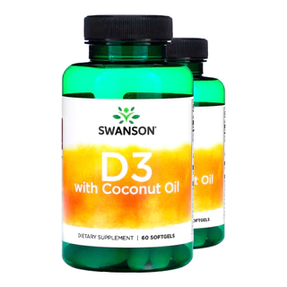 Kit 2x Vitamina D3 com Óleo Coco Swanson 60 Softgels Importado/Made in Usa