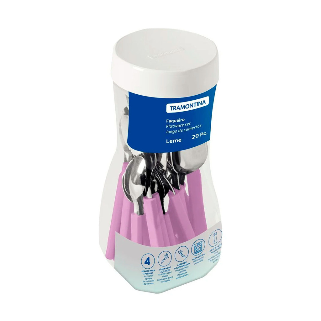 Faqueiro Tramontina Leme Lâminas Aço Inox Cabos Polipropileno lavanda 20 Peças