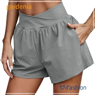 GARDENIA Casual Calções De Cintura Alta , Calças Casuais Cruzada , Verão Esportivos De Lazer Feminino