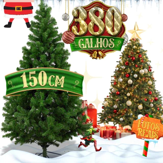 Árvore de Natal Pinheiro 150cm Tradicional Verde Grande 1,50m Galhos Cheios Luxo 380 Galhos Cheios