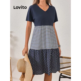 Lovito Vestido casual com costura em tecido patchwork para mulheres LBL15372