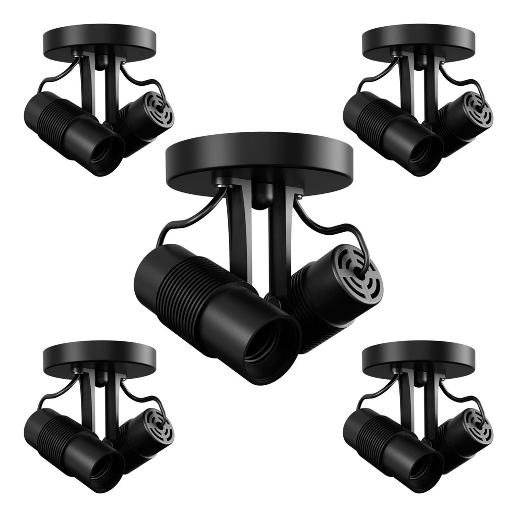 Kit 5x Spot Sobrepor Basic Para 2 Lâmpadas Preto E27 Avant
