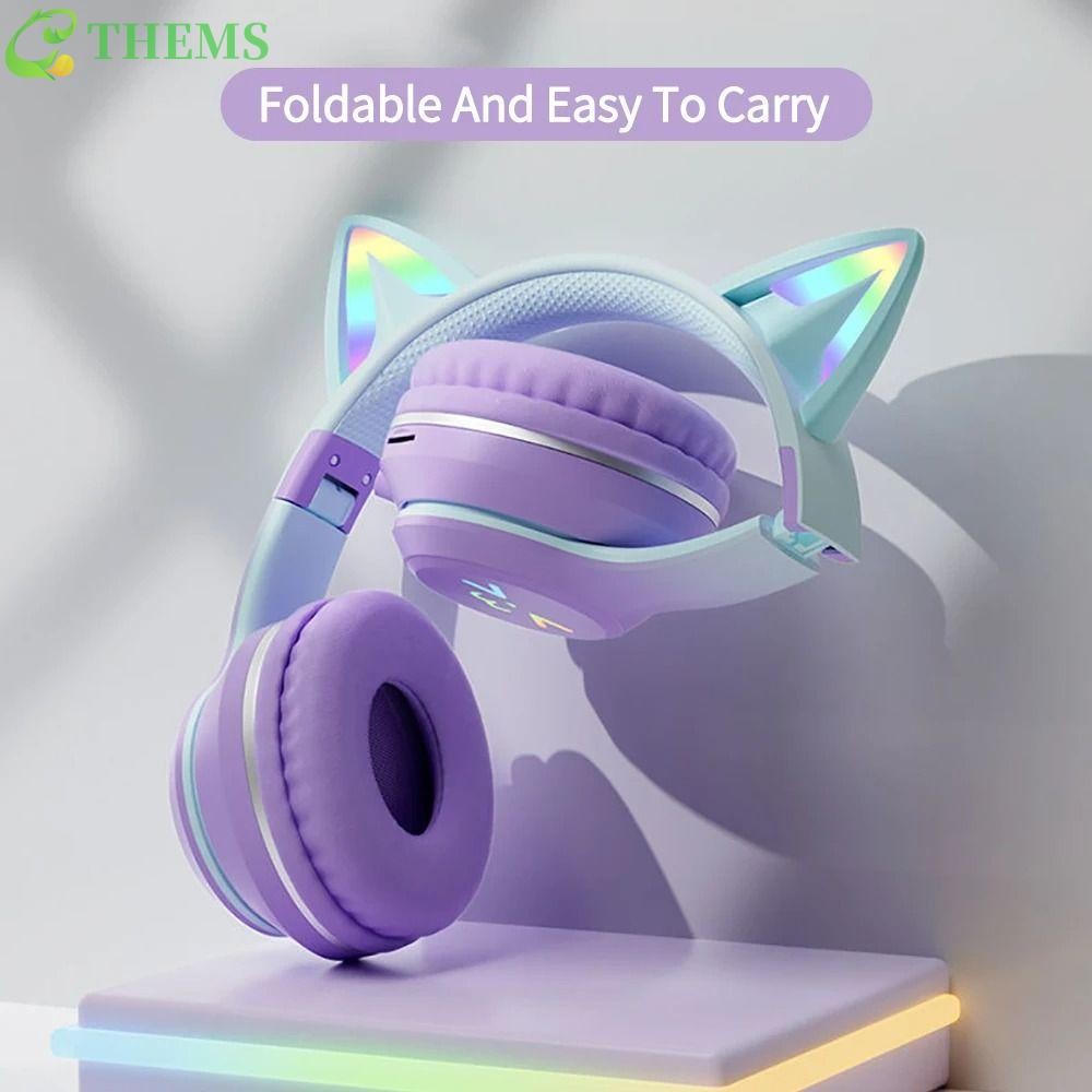 THEMS Gradient Fones De Ouvido Sem Fio , Bluetooth Para Gatos Estéreo Com Proteção Luminosa MP3 Player Computador