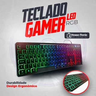 Teclado Gamer Multimídia com Iluminação Led RGB 107 Teclas BK-155C Exbom