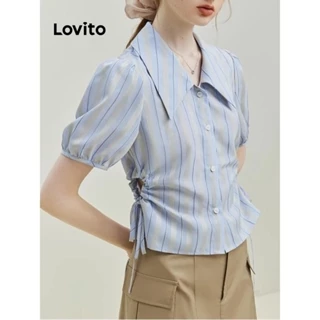 Lovito Blusa geométrica listrada casual para mulheres LNE74110