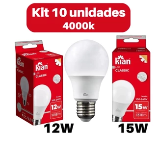 Kit 10 Lâmpada Bulbo Led 12w/15w Branca Neutra 4000k Kian