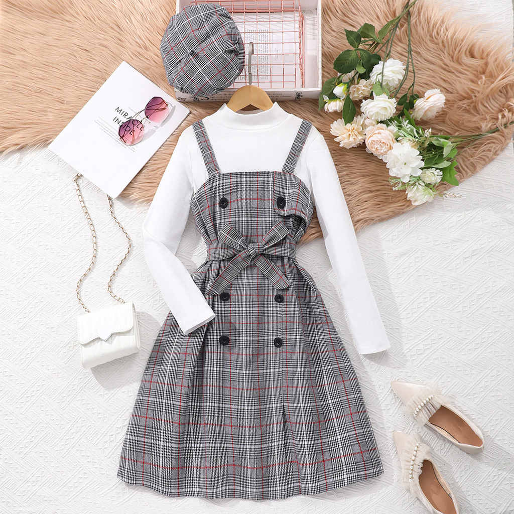 Roupas De Menina Crianças Vestido Xadrez Outono Retro Festa Britânica ...
