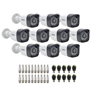 Kit 10 Câmeras Tudo Forte Bullet Full HD 1080p, Lente 2.8mm, Visão Noturna 20M, IP66 + Conectores