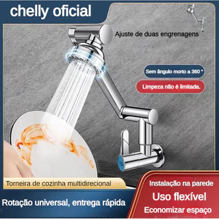 Torneira Gourmet Flexível Cozinha Parede de Parede aço Escovado Pia Misturador Down Ducha Spray Arejador Articulado