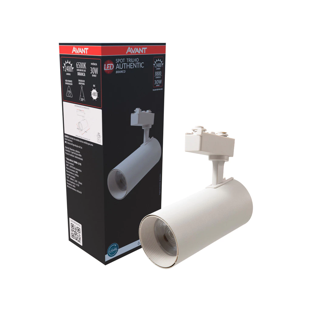 Spot Led Para Trilho Authentic T1 30w 6500k Branco Frio 110v/220v Bivolt IP20 Branco Cod: 251881377 Avant