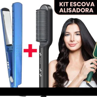 Kit Escova e Chapinha de Cabelo Nano Titanium 450° + Alisadora Bivolt 5 em 1 - Entrega Pronto - WYL em Oferta na Shopee