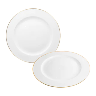 Prato Mesa Raso De Porcelana Borda Dourada Jantar 27cm