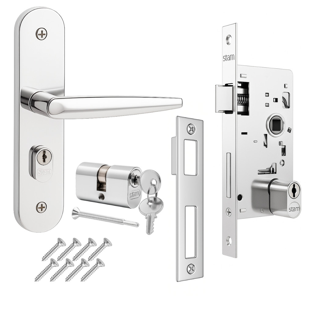 Fechadura Residencial Completa Stam Externa Cromada Inox 80433 Porta ...