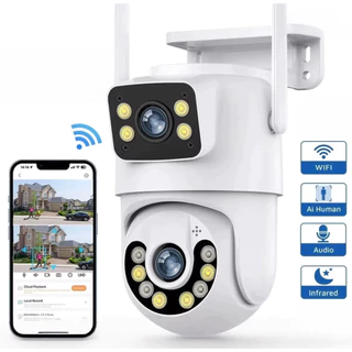 Câmera De Segurança Lente Dupla IP66 Wi-Fi 360° Sensor Movimento Visão Noturna 2 em 1 Fixa + Giratória em Oferta na Shopee