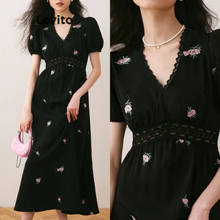 Lovito Vestido elegante com estampa floral Ditsy para mulheres LNM69169