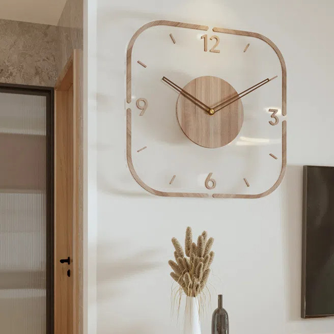 Relógio De Parede Transparente De Madeira Retrô Nórdico, Relógio Digital Silencioso Criativo Moderno, Adequado Para Quarto, Sala De Estar, Cozinha