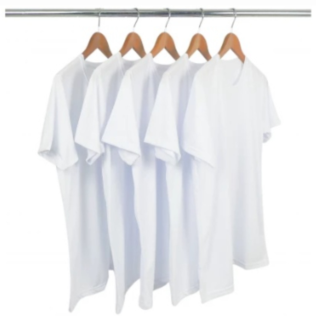 kit 5 Camisetas Brancas 100% Poliéster