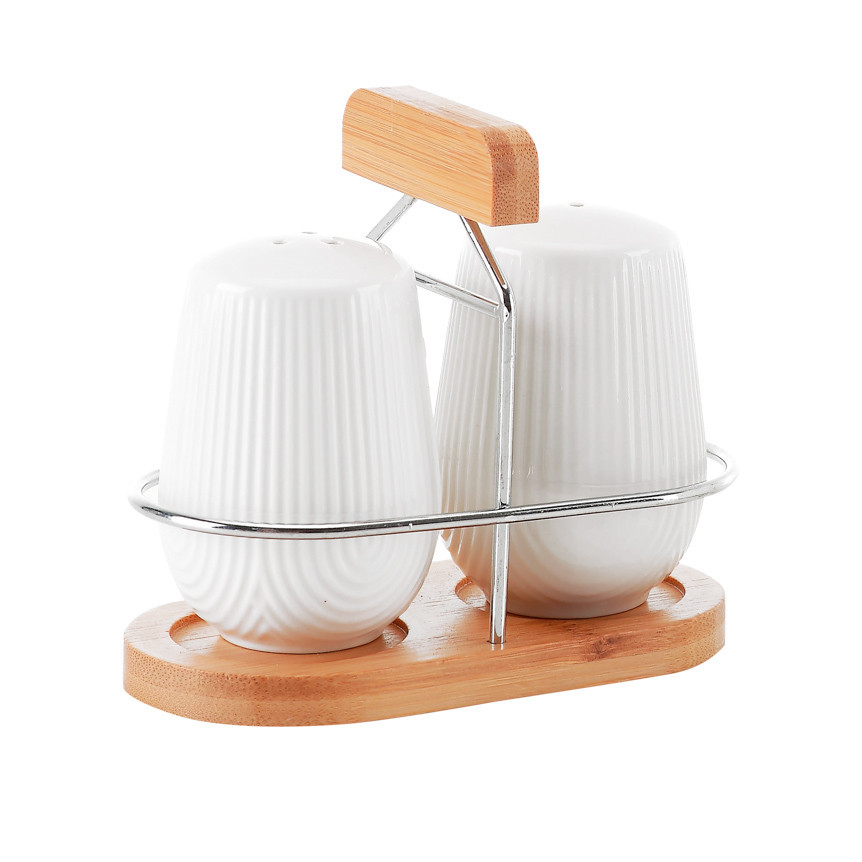 Saleiro e Pimenteiro Oásis com Suporte em Cerâmica/Bambu 90ml - Hauskraft