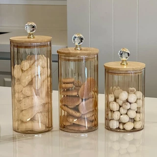 Kit 3 Porta Mantimentos Vidro Canelado Âmbar Luxo - Vencedor