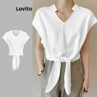 Lovito Camiseta básica elegante com cadarço simples para mulheres L100MD266