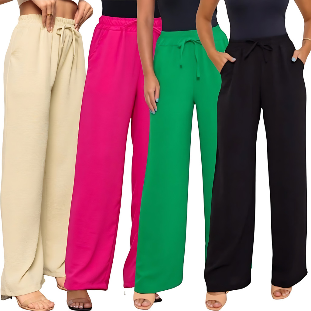 Calça Pantalona Feminina Com Bolso Cintura Alta Duna