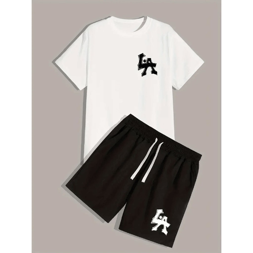 Conjunto Masculino camiseta e Short LA camisa 100% algodão Bermuda