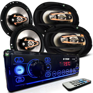 Kit Rádio Mp3 Som Automotivo + Par Alto Falante Quadriaxial 6 Pol 160w e 6x9 Pol 300w