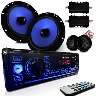 Kit Rádio Mp3 Som Automotivo + Kit Alto Falante 2 vias 6 Polegadas 130w 4 Ohms
