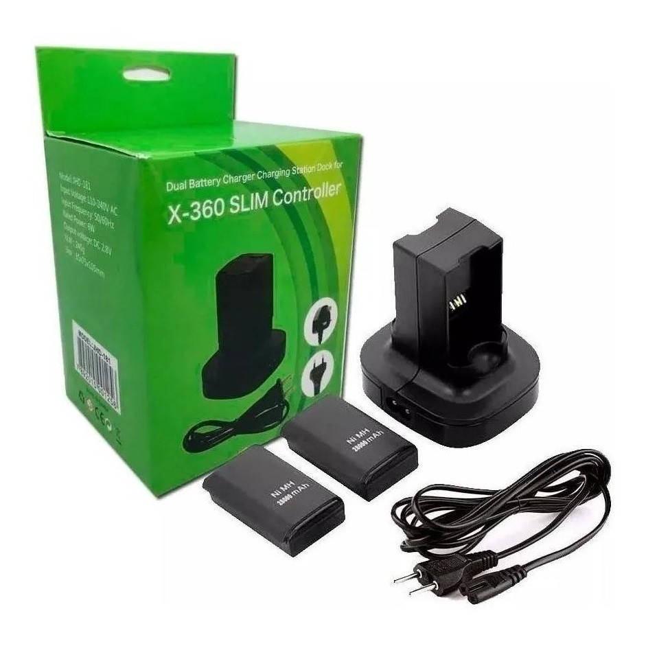 Base Dock Carregador Duplo Bivolt Para Xbox 360 + 2 Baterias