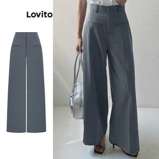 Lovito Calça elegante de bolso falso com zíper liso para mulheres L99ED291