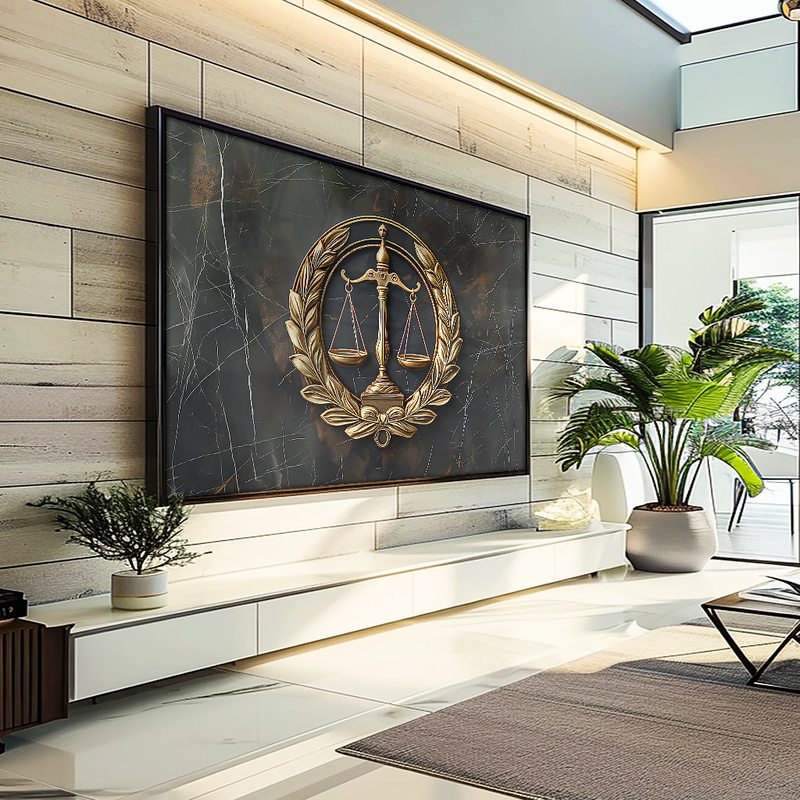 Quadro Decorativo 110x80cm Balança da Justiça Dourada Hall da Luxo Sala ...