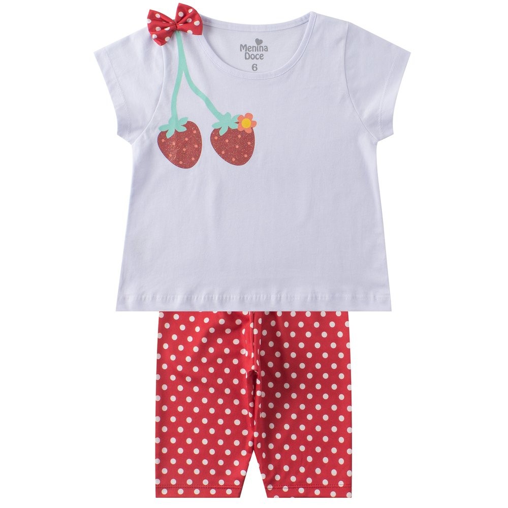Conjunto Infantil Feminino Meia Malha/Suplex Sublimado Strawberries