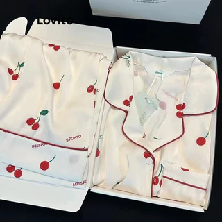 Lovito Conjuntos de pijamas casuais com padrão simples para mulheres LNA79078
