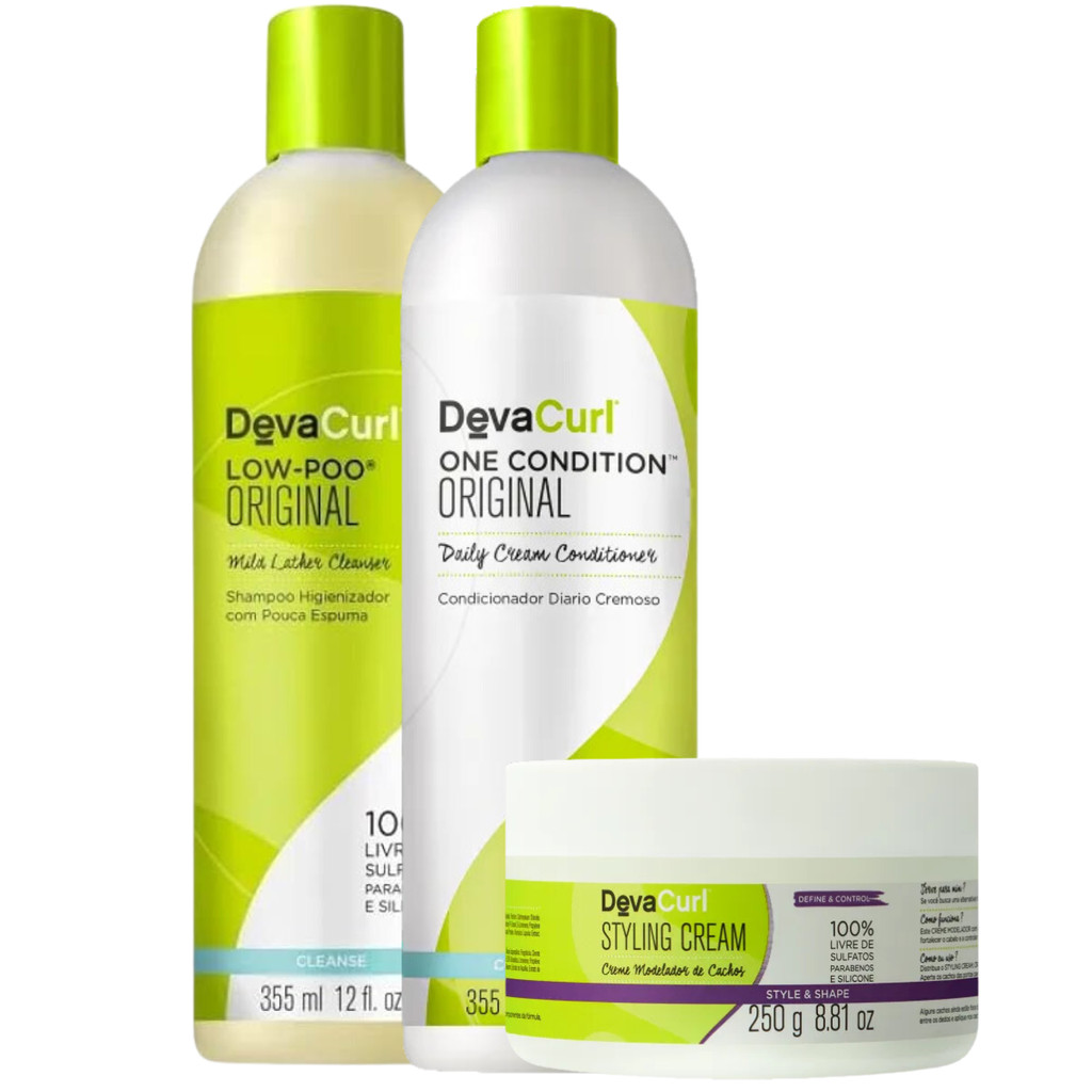 Kit Deva Curl Low-Poo Shampoo 355ml + Condicionador + Styling Cream ...