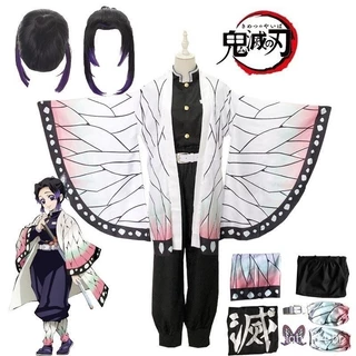 Kochou Shinobu Cosplay Demônio Slayer Traje Anime Haori Perucas Kimono Casaco Uniforme Para O Dia Das Bruxas Mulher EEP1
