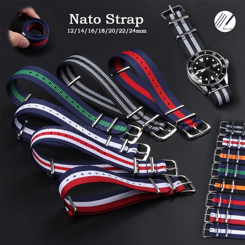 Pulseira De Relógio NATO De Nylon 12/14/16/18/20/22/24mm Universal