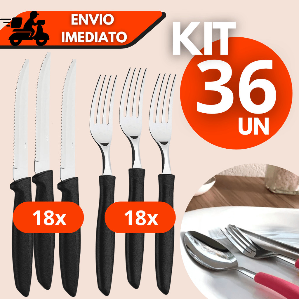 Kit 18/24/36 Unidades Talheres Inox Faca e Garfo para Cozinha e ...