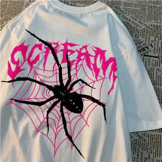 Camiseta estampada casual 100% algodão Scream Spider Streetwear unissex