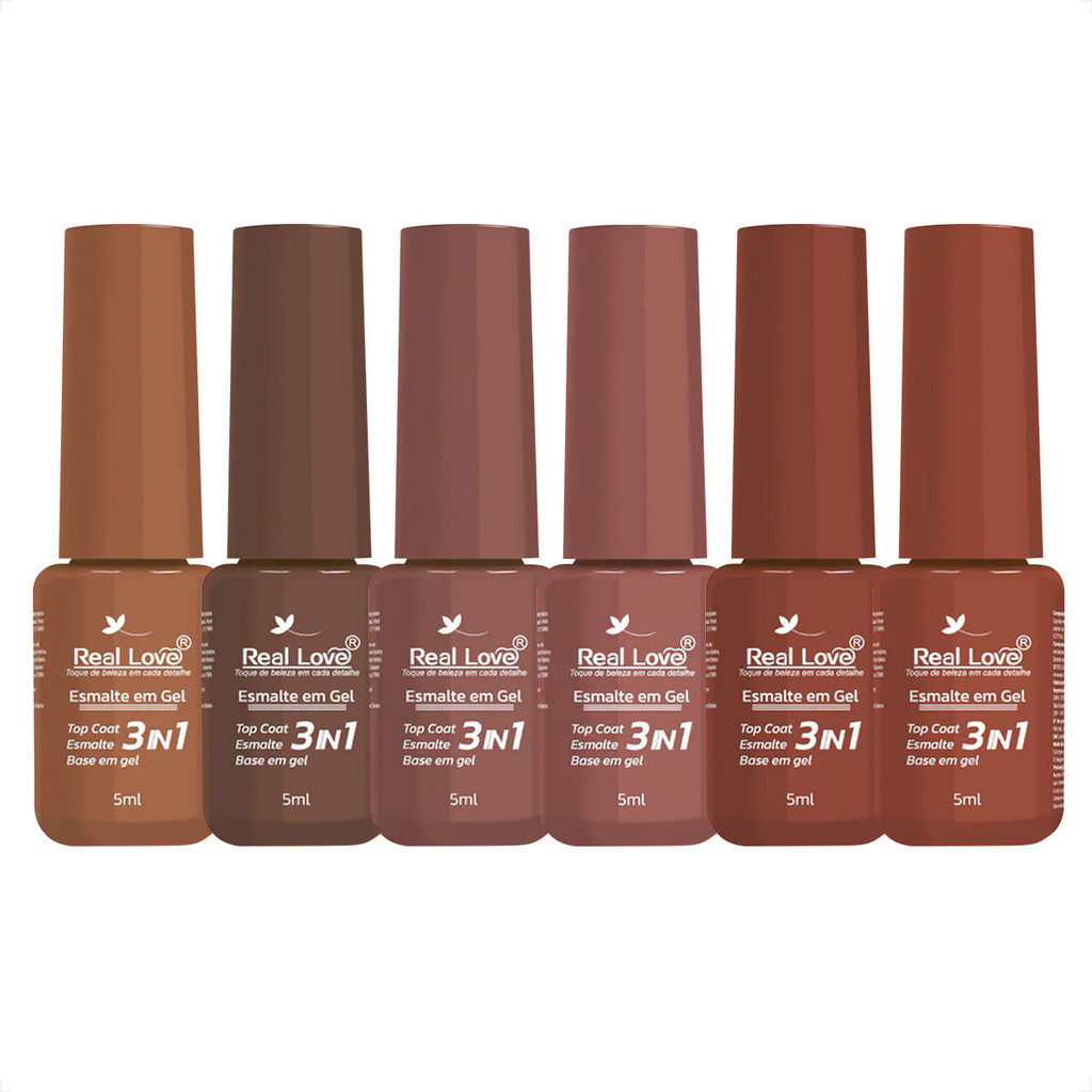 Kit Esmaltes em gel Real Love 3 em 1 Tons de Marrom 6 cores | Shopee Brasil