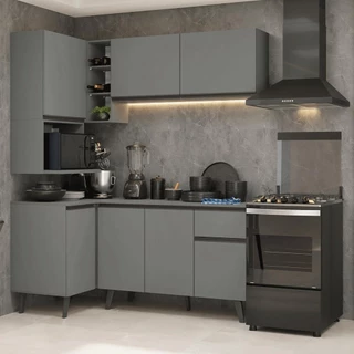 Armário de Cozinha Completa de Canto 265 cm Cinza Nice Madesa 05 em Oferta na Shopee