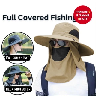 Chapéu de Verão para Homens com Máscara Facial, Chapéu de Caminhada e Pesca, Proteção Solar ao Ar Livre
